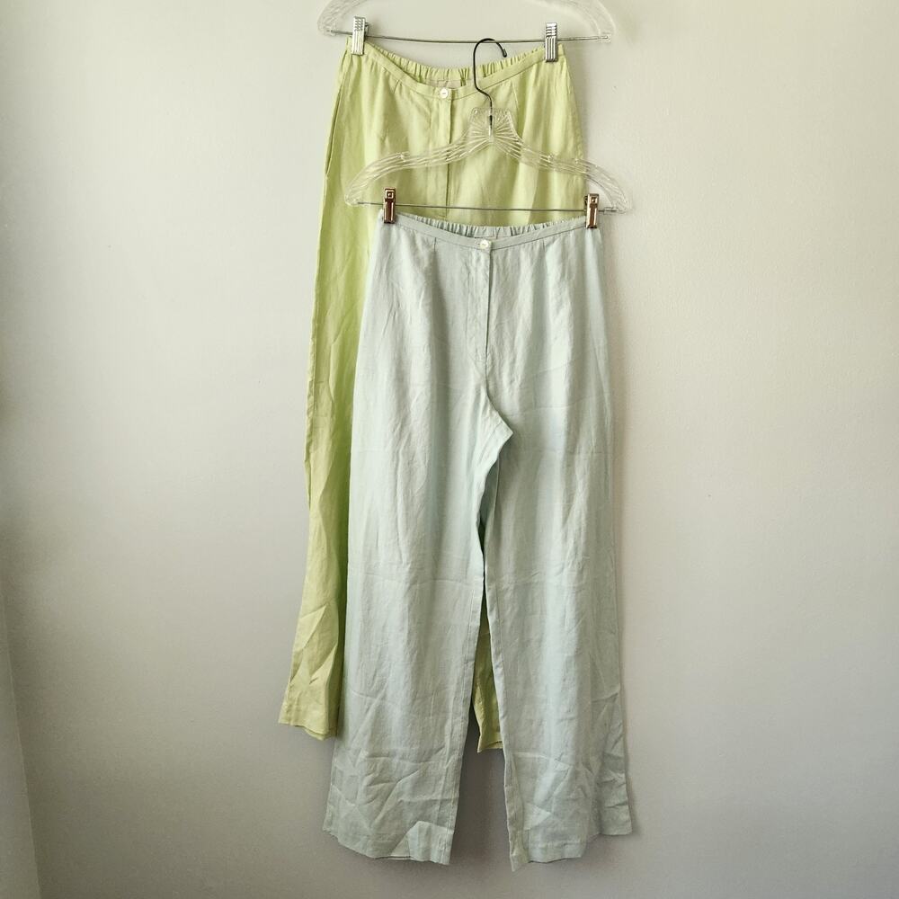 Express Linen Pants Juniors 3/4 Mint Blue & Green Straight Leg Coastal Boho Chic